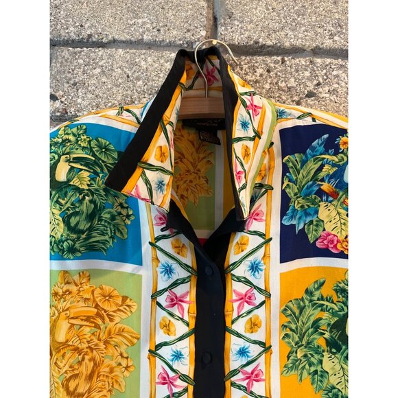 Corey B. New York 100% Silk Multicolor Floral Block Print Button-Up Shirt Womens - Picture 3 of 8